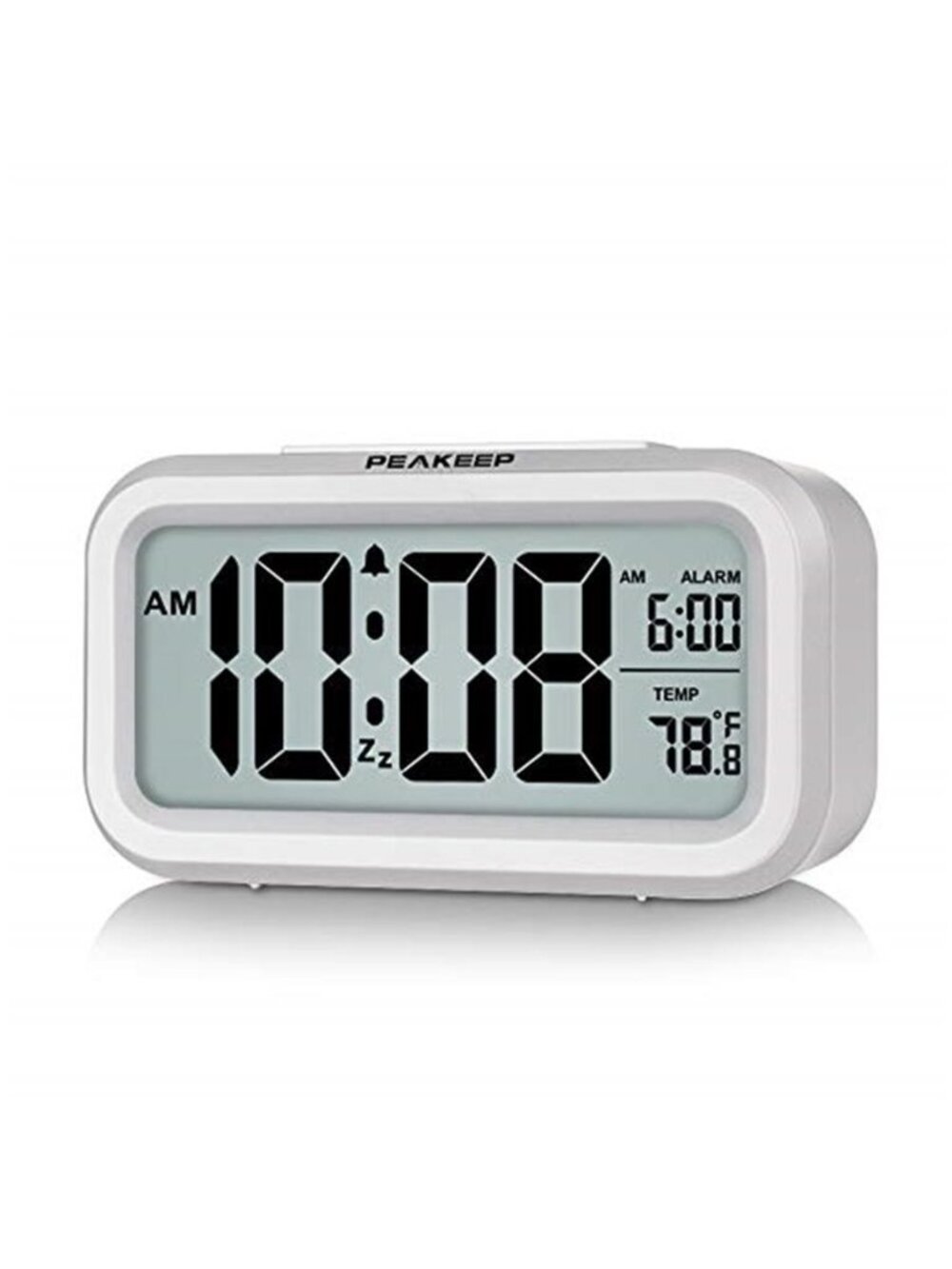 Digital Alarm Clock Bedside Night Light Temperature Display Snooze Battery White
